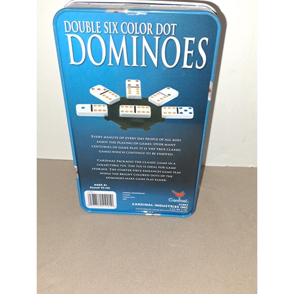 DOMINOS DOUBLE SIX SET COLOR DOT TABLE CLASSIC GAME - COLLECTIBLE TIN CONTAINER - Picture 2 of 6